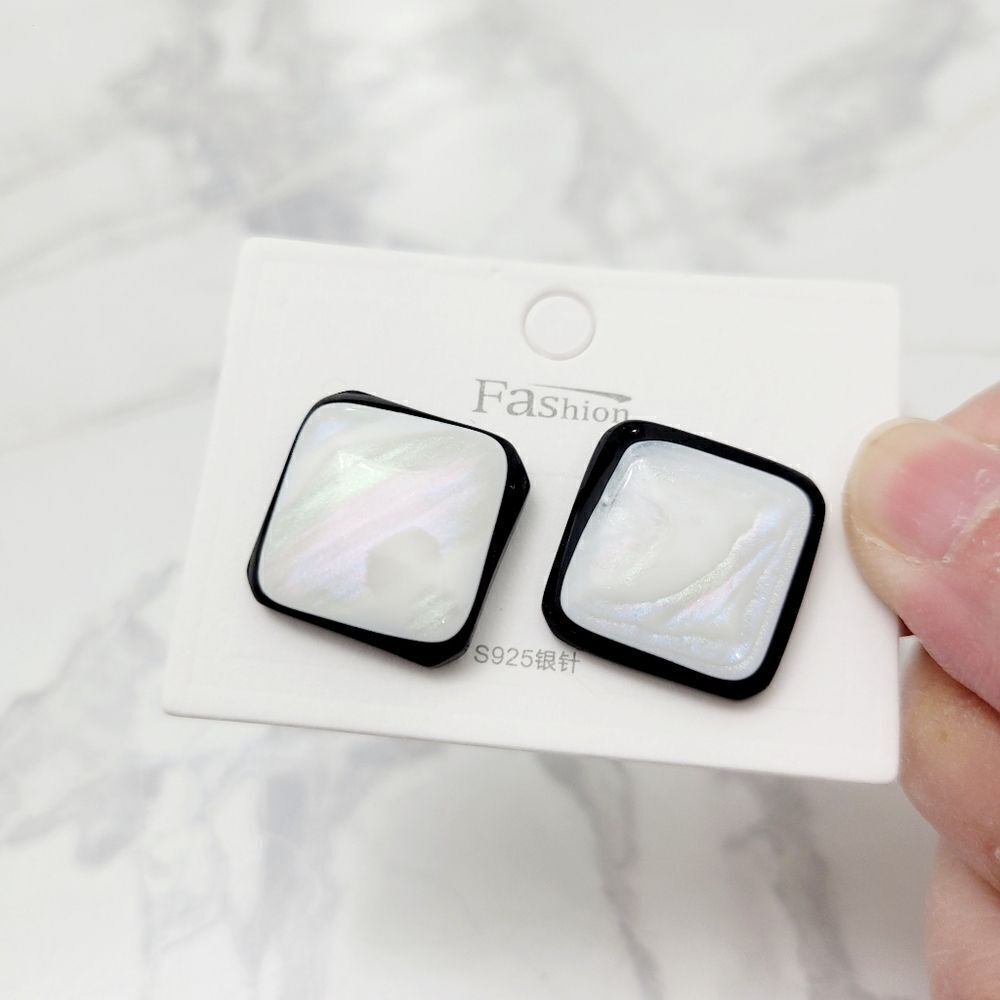 2/$20 Brand New Black With White Stone Square Earrings